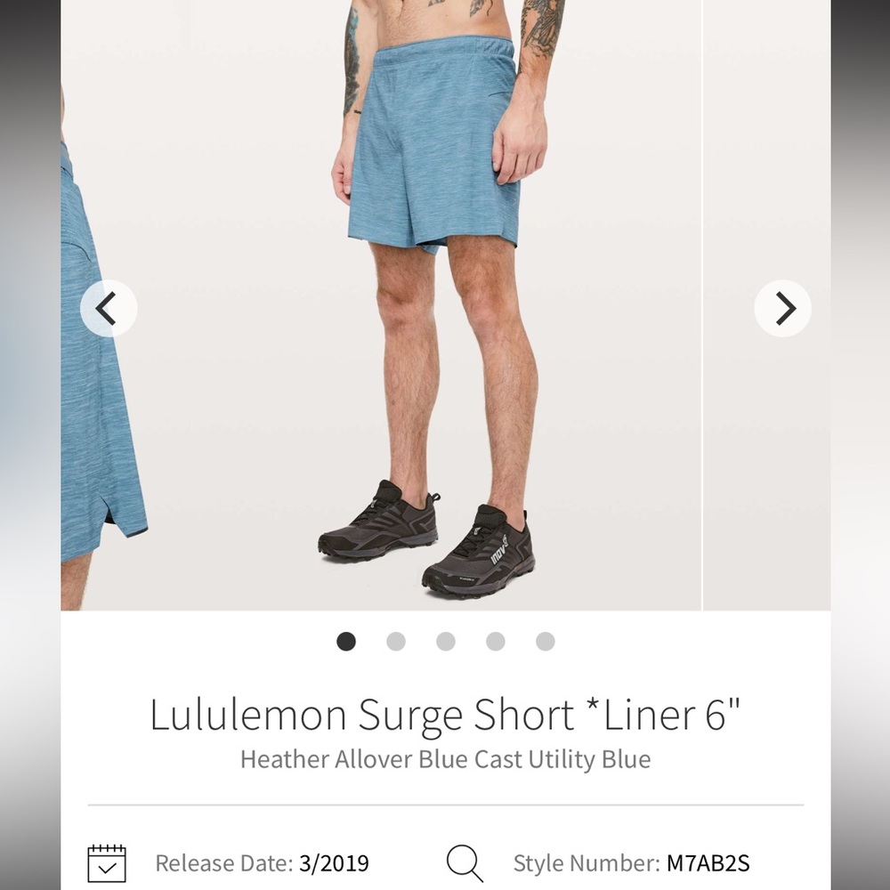 Lululemon Surge Short *Liner 6"
Heather Allover Blue Cast Utility Blue